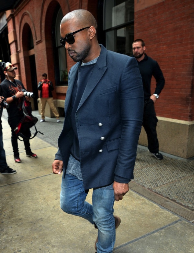 Kanye-West-Balmain-navy-double-breasted-jacket-Persol-shades-3